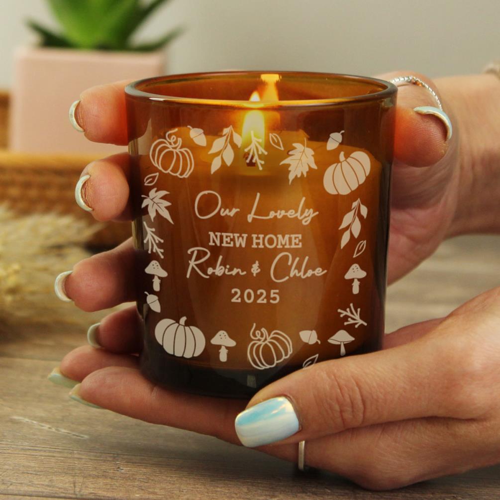 Personalised Pumpkins Amber Glass Candle Extra Image 2